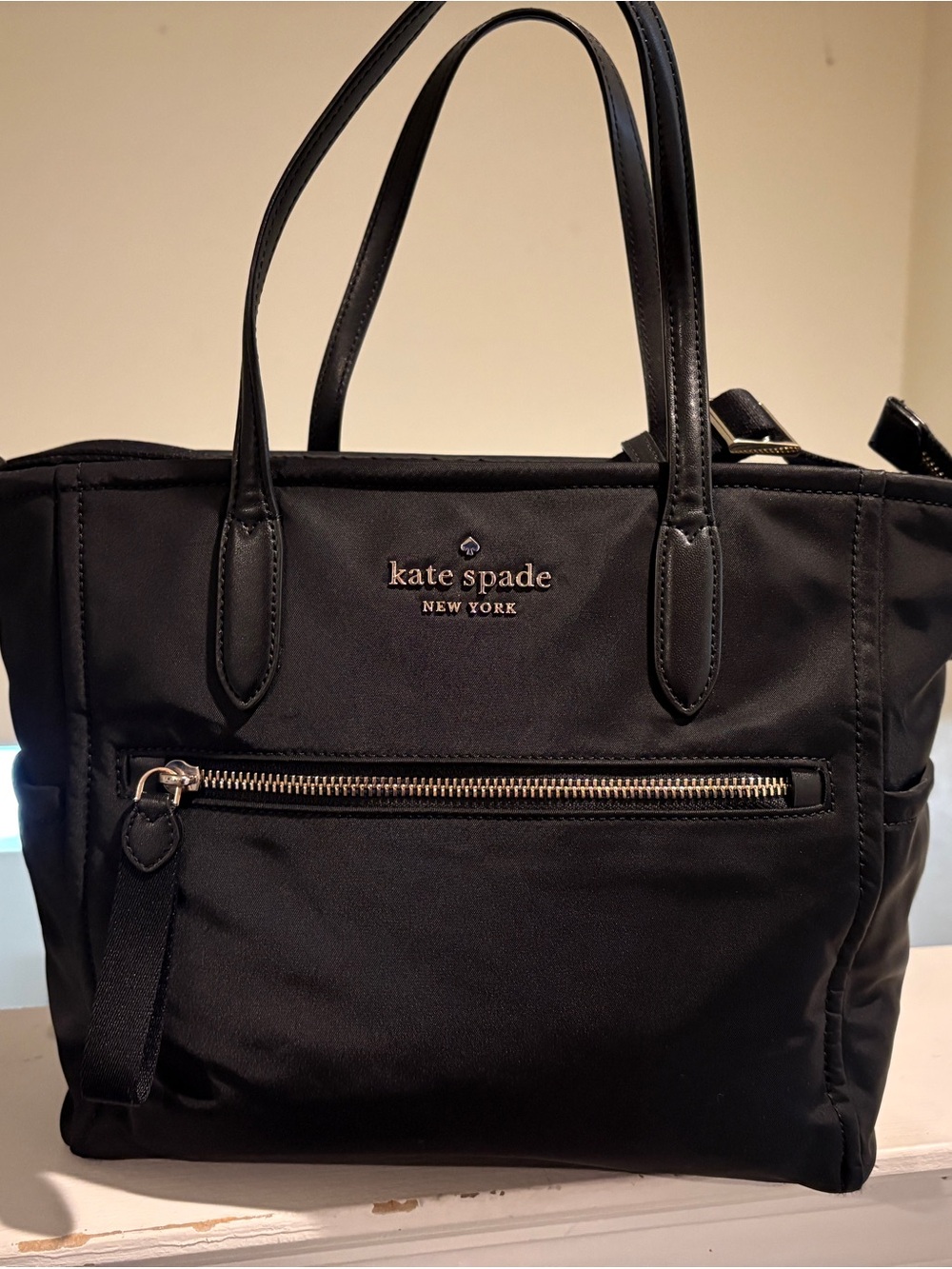 kate spade Black Nylon Tote with Front Zip Pocket